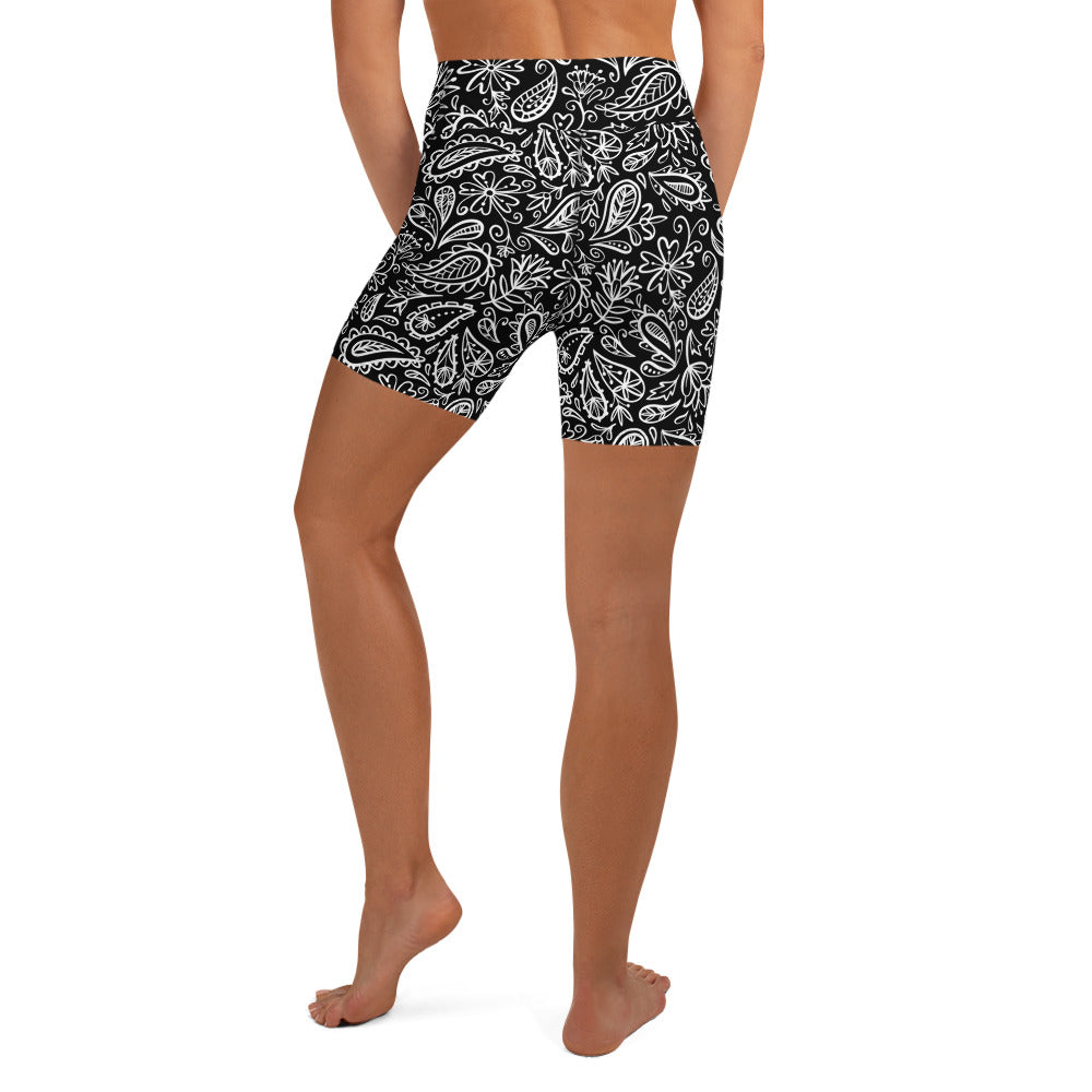 Rome Black Paisley Yoga Shorts