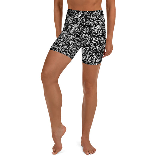 Rome Black Paisley Yoga Shorts