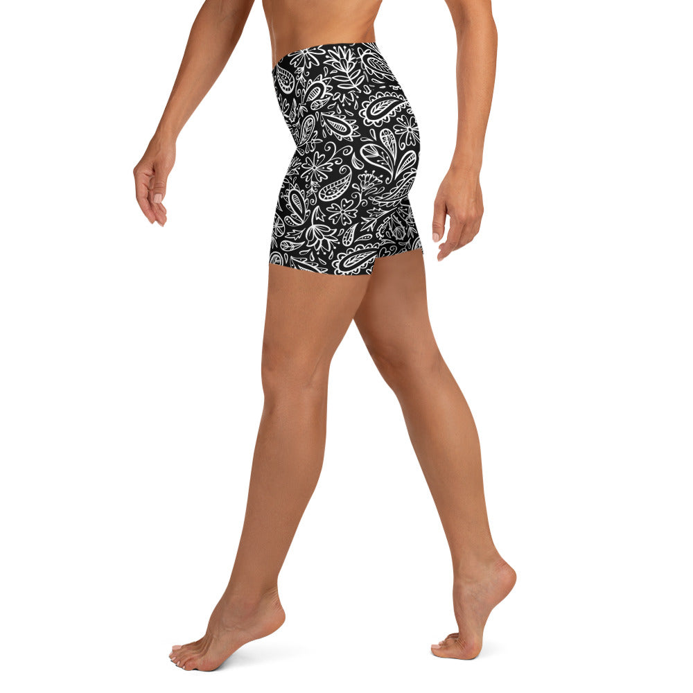 Rome Black Paisley Yoga Shorts