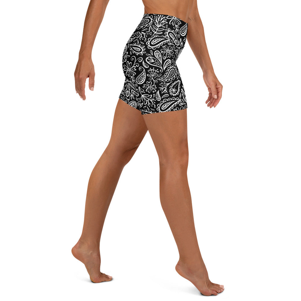 Rome Black Paisley Yoga Shorts